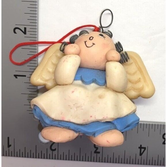 Clay Angel Vintage Christmas Tree Ornament Small Coil Hair Folk Art Primitive - Picture 3 of 7
